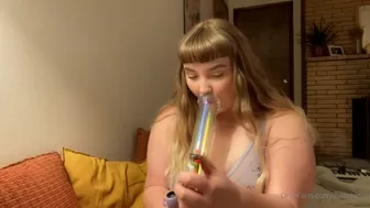 peachylilslut onlyfans bosome chick eagerly absorbs dildo