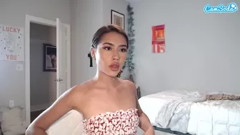 bombshell-dre Charming Shmara takes off her panties and pulls pussy